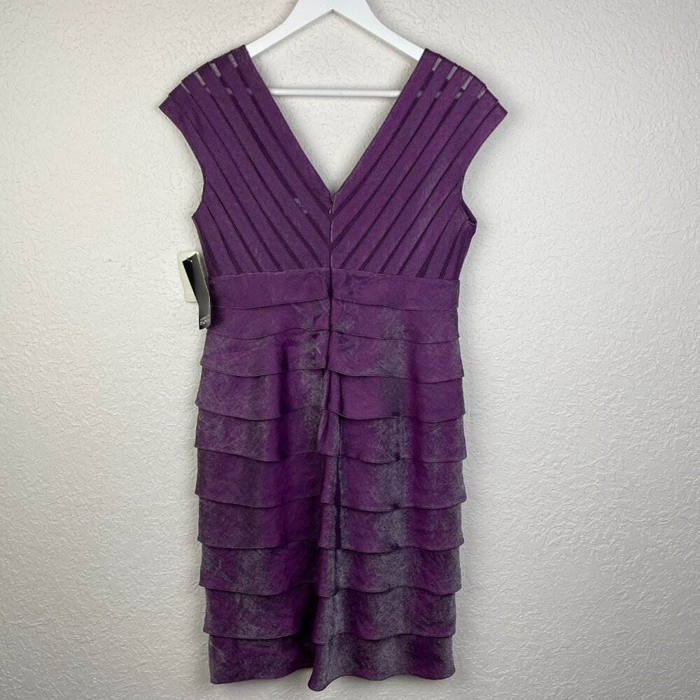 Adrianna Papell Dress Womens 10 Purple Shutter Pleat Mini Short V Neck Formal - Picture 2 of 10